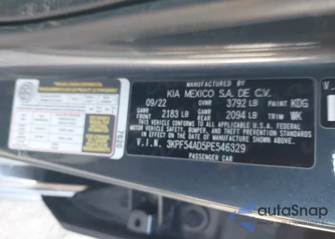 2023 Kia Forte Gt-Line из США, поврежденный, VIN 3KPF54AD5PE546329